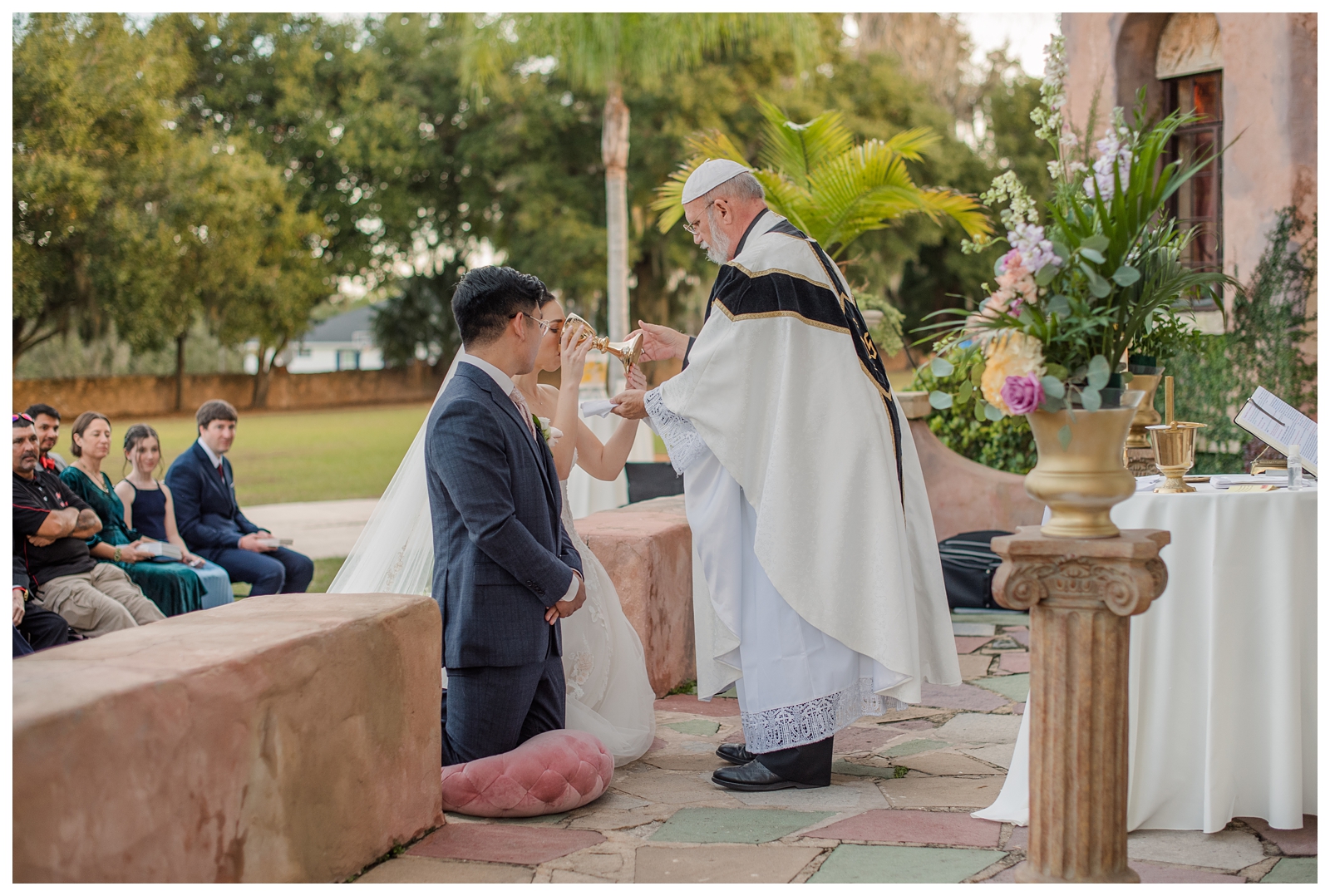 Outdoor Catholic wedding ceremony