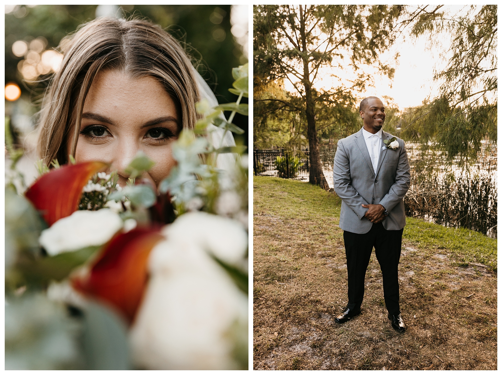 Bride and groom portraits at sunset