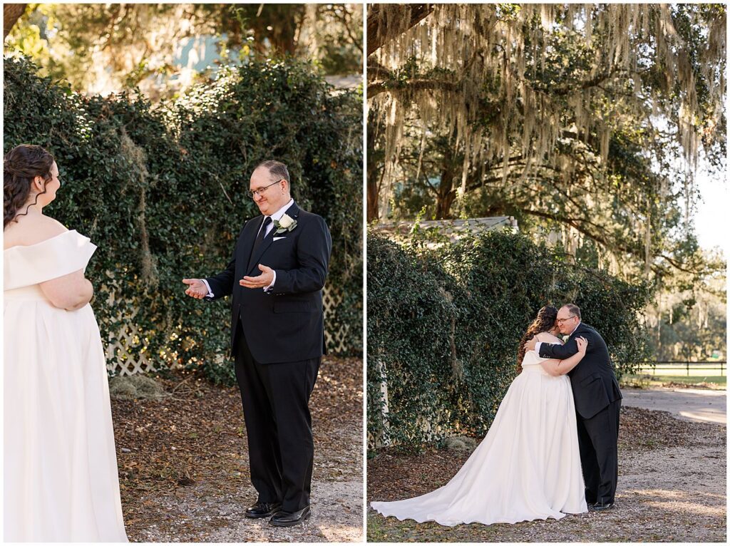 Father seeing his daughter for the first time on wedding day