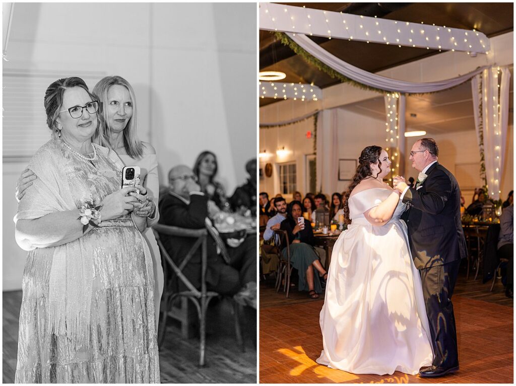 Mom watching daughter share a first dance with her father